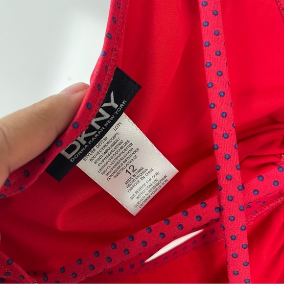 DKNY Red One Piece Swimsuit Blue Polka Dot Cut Outs Women's Size 12 - Picture 6 of 6